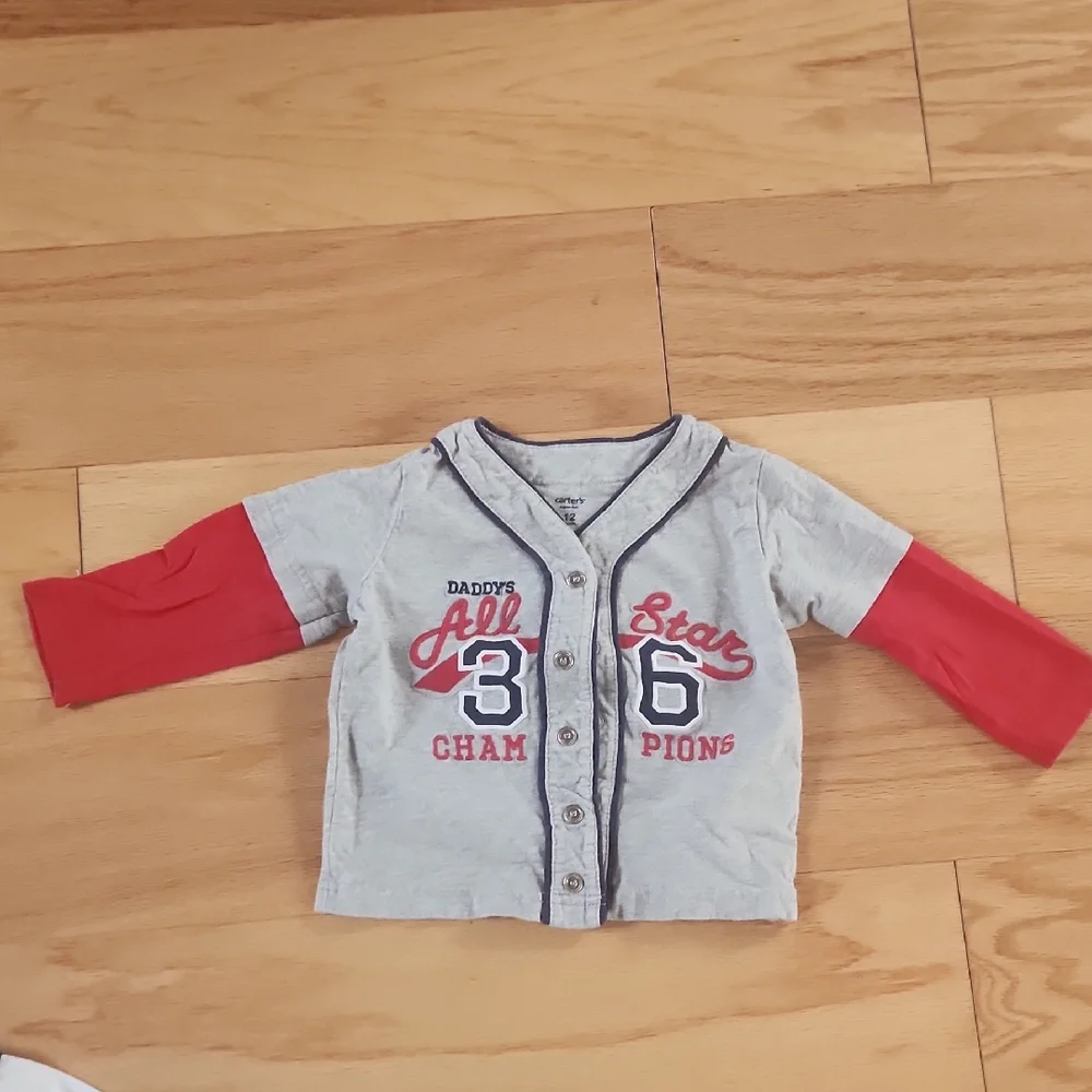 Carter's Gray and Red All Star Button Down Shirt 12 Months